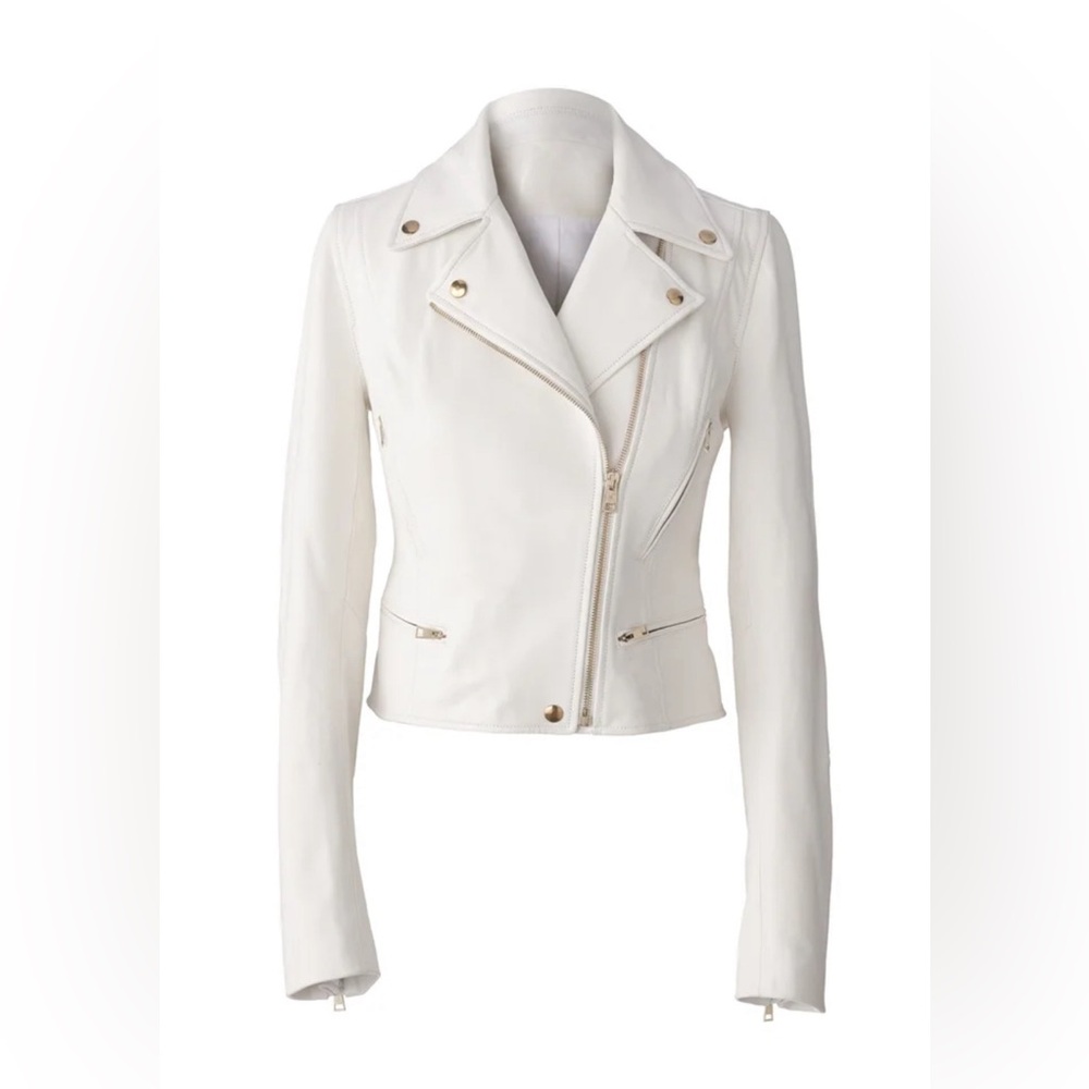 Nordstrom Signature and Caroline Issa white leather jacket size 6